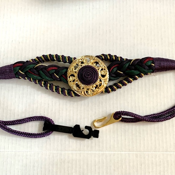 vintage 80’s 90’s statement belt stretch braided Jewel tones Purple Green Gold - Picture 8 of 10